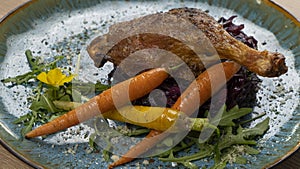 Duck pulp with carrots and red cabbage