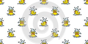 Duck seamless pattern rubber duck shower wave bathroom soap bubble toy bird chicken vector pet scarf isolated cartoon animal tile