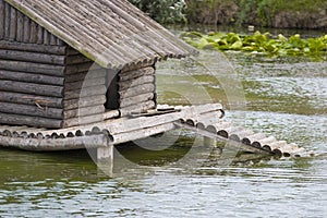 Duck shelter on lake