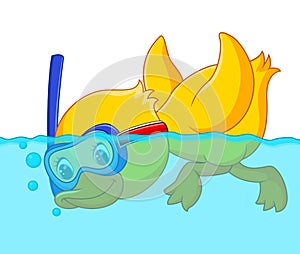 Duck snorkeling cartoon