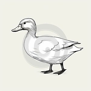 Minimalistic Duck Sketch On White Background - Hyper-realistic Animal Illustration