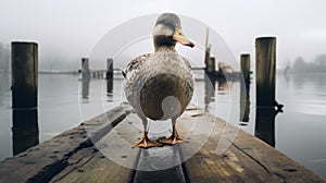 Emotional Sensitivity: A Dotted Portrait Of A Duck On An Old Pier photo