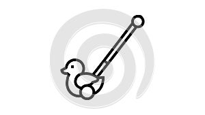 duck stick push toy line icon animation