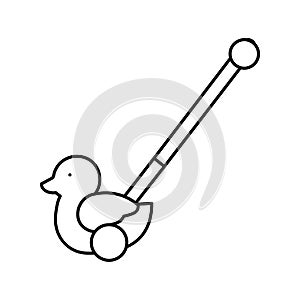 duck stick push toy line icon vector illustration