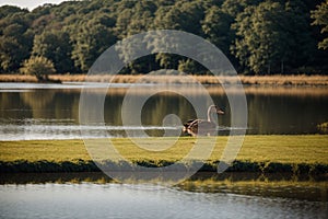 A duck swimming on a serene pond