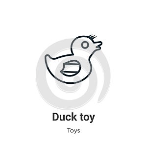 Duck toy outline vector icon. Thin line black duck toy icon, flat vector simple element illustration from editable toys concept