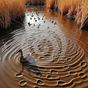 Duck Tracks Webbed footprints left by ducks as they paddle th photo