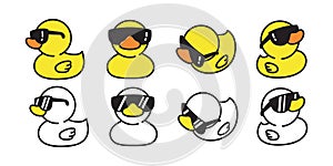 Duck vector icon logo rubber duck sunglasses cartoon character illustration bird farm animal doodle symbol design