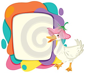 A duck beside a vibrant, abstract frame