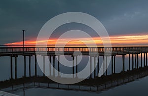 Duck Waterfront Boardwalk Storm Clouds and Sunset