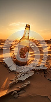 Duckcore-inspired Beer Bottle Rusty Sunrise In Sandalpunk Desert photo