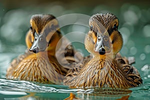 Ducklings swimming on lake