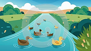 Ducks and other waterfowl swim peacefully in the calm waters of the canal undisturbed by the powerful currents that photo