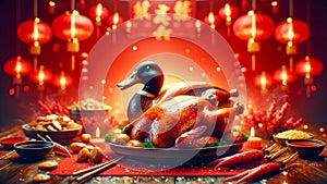 Ducks pay homage to the gods during the Chinese New Year festival, picture of AI Generate