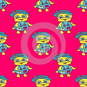 Ducks on a pink background seamless bright pattern