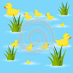 Ducks in Pond Seamless Pattern