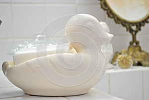 Porcelain duck in the bathroom