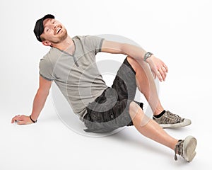 Dude laughing on floor photo
