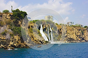 Duden waterfall in Antalya Turkey. Mediterranean sea. Travelling.