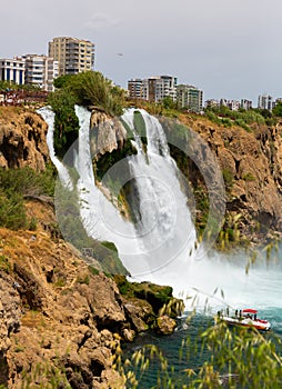 Duden waterfall and excursion boats in Antalya Turkey