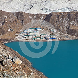Dudh Pokhari Gokyo lake Gokyo village Ngozumba glacier photo