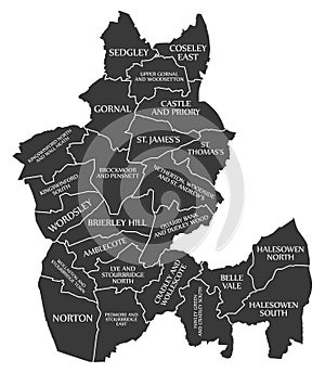 Dudley City Map England UK labelled black illustration