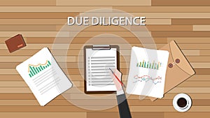 Due diligence business review with paper document and graph