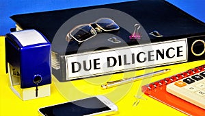 Due diligence - inscription of the text on the folder office of the Registrar with the documents.