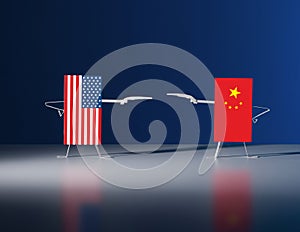 Duel on pistols between the flags of the USA and China
