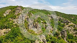 Duernstein - Panoramic view of rock formations in idyllic wine growing region of Wachau in Krems an der Donau