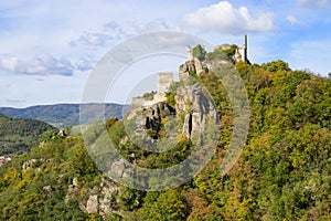 Duernstein ruins on a sunny day in autumn