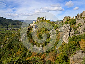 Duernstein ruins on a sunny day in autumn