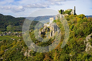 Duernstein ruins on a sunny day in autumn