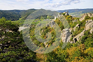 Duernstein ruins on a sunny day in autumn