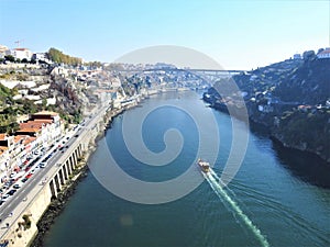 The Duero River and the bridge: `Ponte do Infante`. Portugal.