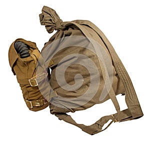 Duffel bag and gas mask in pouches