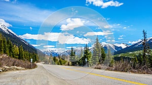 The Duffey Lake Road, Highway 99, as it winds through the snow covered Coast Mountain Range