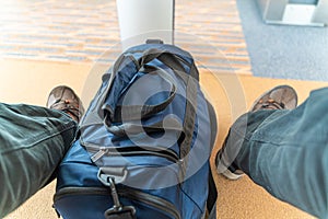 Duffle bag at airport terminal on travel Journey