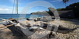 Dug out fishing boats on the Indian Ocean