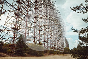 Duga - Soviet over-the-horizon OTH radar system. Duga-3 Russian Woodpecker - antenna complex, military object of USSR