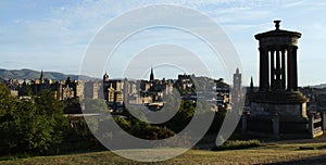 Dugald Stewart monument and Edinburgh skyline