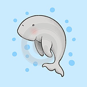 Dugong cartoon hand drawn style