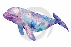 Dugong,  Pastel-colored, in hand-drawn style, watercolor, isolated on white background