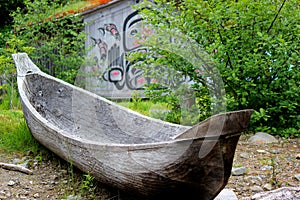 Dugout Canoe With Native Background