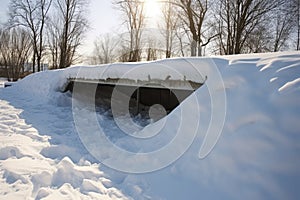 dugout snow trench with a makeshift roof