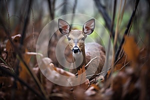 duiker moving through dense foliage