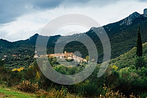 Duilhac-sous-Peyrepertuse, a small French village at the foothill of Peyrepertuse, Cathar castle in France