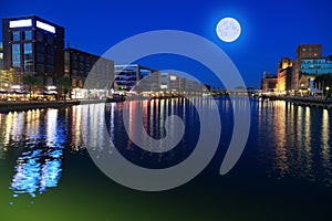 Duisburg Germany - night cityscape of Innenhafen