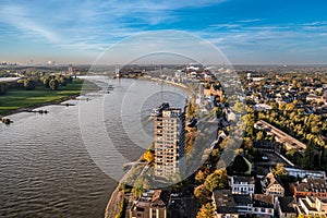 Duisburg Ruhr Area. Rhein River. Drone Aerial in autumn