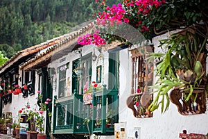 Beautiful facades of the houses at the touristic place called Pueblito Boyacense located in